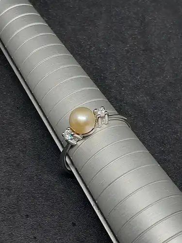 Goldring mit einer Perle &amp; Diamanten - 14 Karat - 585 Echtgold - Ring - Goldring