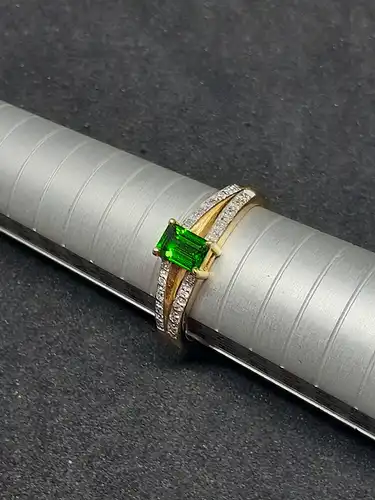Goldring mit Chromdiopsid und Diamanten - Ring - 14 Karat - 585 Echtgold- Goldring