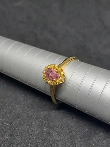 Goldring mit synthetischen Turmalin Besatz - 14 Karat - 585 Echtgold - Ring