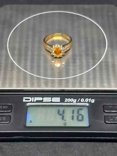 Goldring mit synthetischen Topas - 14 Karat - 585 Echtgold - Ring