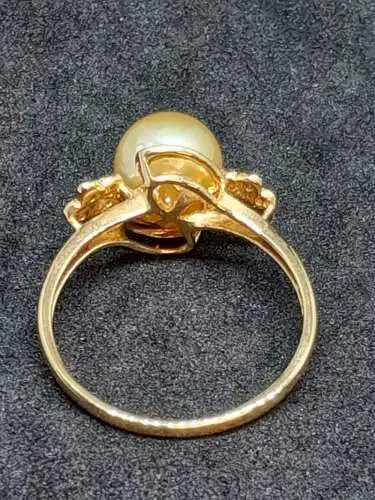 Goldring 14 Karat mit Perle und 10 Diamanten - Ring - 585 Echtgold