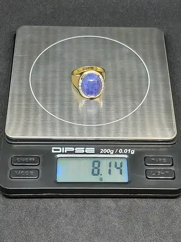 Goldring mit Tansanit und 10 Diamanten - 14 Karat - Ring - 585 Echtgold