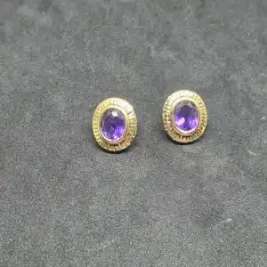 Ohrringe mit Amethyst - Ohrstecker Gold - 14 Karat - 585 Echtgold - Ohrringe