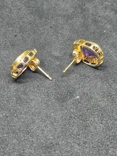 Ohrringe mit Amethyst - Ohrstecker Gold - 14 Karat - 585 Echtgold - Ohrringe