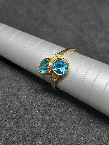 Goldring mit 2 blauen Topas - 9 Karat - 375 Echtgold - Ring