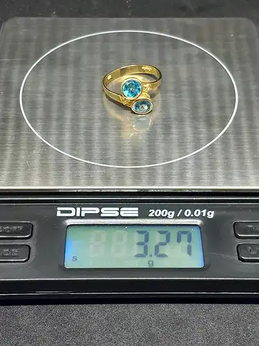 Goldring mit 2 blauen Topas - 9 Karat - 375 Echtgold - Ring