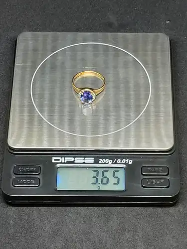 Goldring mit Tansanit und Diamanten - 14 Karat - 585 Echtgold - Ring
