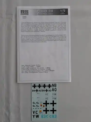 RS Models Praga E-241 Luftwaffe-1:72-92047-Modellflieger-OVP-1123