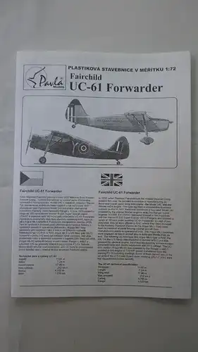 Pavla Models Fairchild UC-61 Forwarder-1:72-72029-Bauteile versiegelt-Modellflieger-OVP-1007