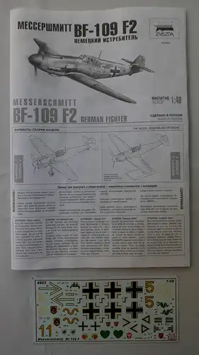 Zvezda Messerschmitt BF-109 F2 German Fighter-1:48-4802-Modellflieger-OVP-0968