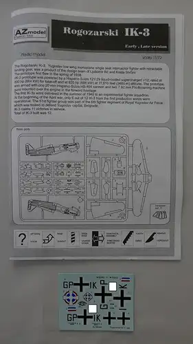 AZ model Yugoslav fighter of WW.II Rogozarski IK-3 "Late"-1:72-AZ 7298-Modellflieger-OVP-0857