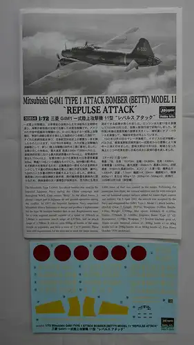 Hasegawa Mitsubishi G4M1 Type 1 Attack Bomber (Betty) Model 11 `Repulse Attack´-1:72-00854-Modellflieger-OVP-0831