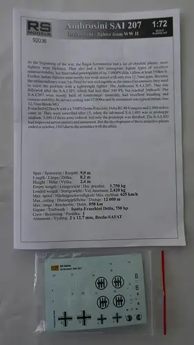 RS Models Ambrosini SAI 207-1:72-92036-Modellflieger-OVP-0785
