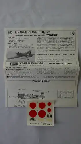 Fujimi Nakajima Carrier Attack Bomber B6N1 "Jill" Tenzan Type 11-1:72-7AD3-Modellflieger-OVP-0513