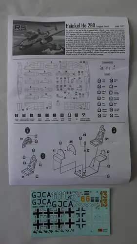 RS Models Heinkel He-280 V2-1:72-92150-Modellflieger-OVP-0511