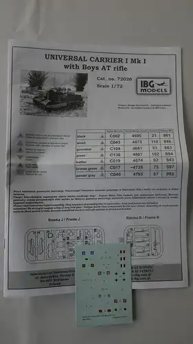 IBG MODELS Universal Carrier I Mk.I with Boys AT rifle-1:72-72026-Bauteile versiegelt-Militärfahrzeug-OVP-0373