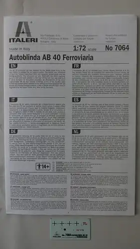 Italeri Autoblinda AB 40 Ferroviaria-1:72-7064-Militärfahrzeug-OVP-0368