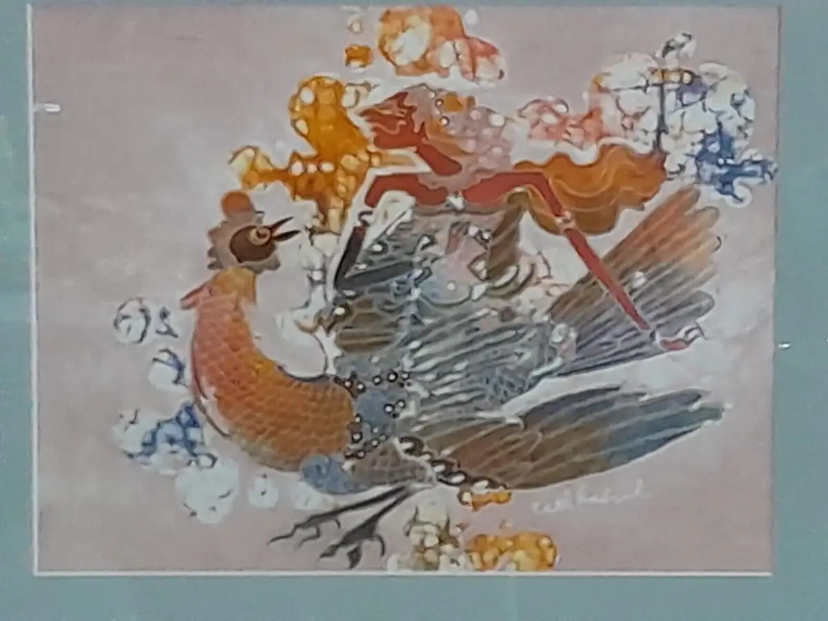 H510-Seidenmalerei-Phonix aus der Asche-gerahmt-Passepartout-Bild-Gemälde 1