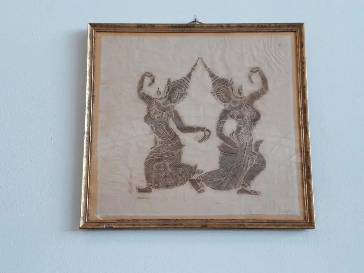 H513-Asiatische-Kunst-Gemälde-Bild-Leinen-gerahmt-hinter Glas 0