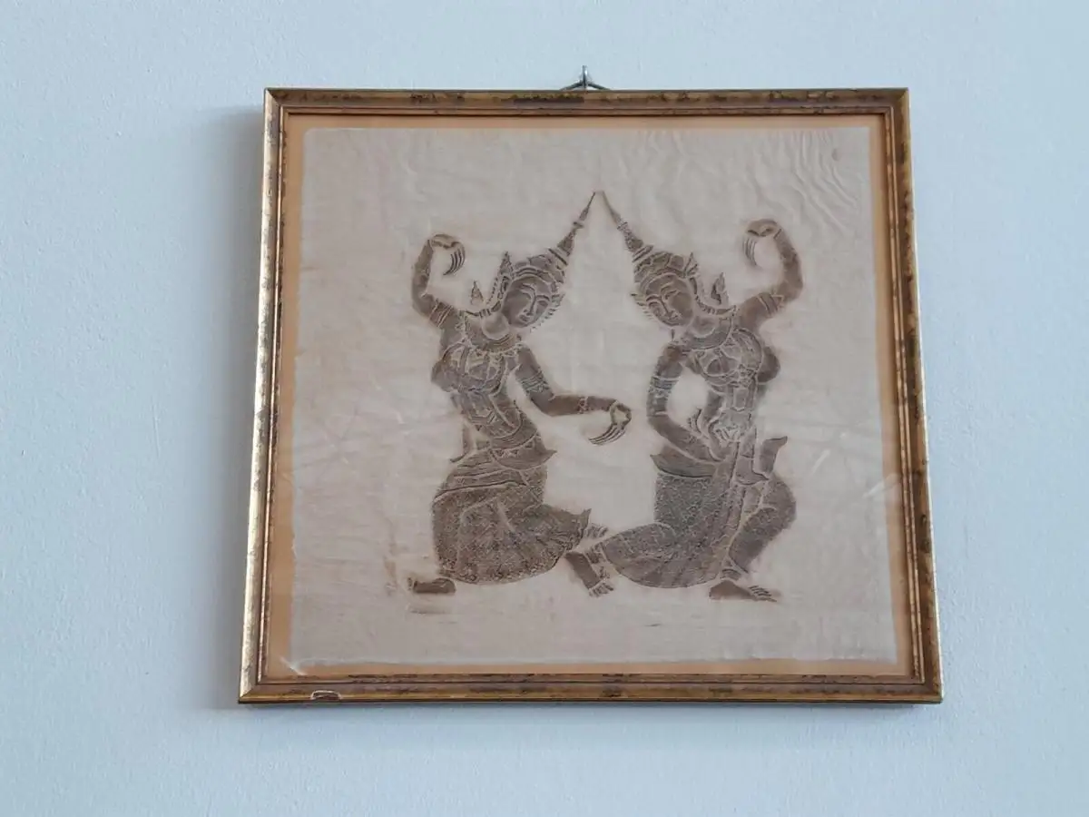 H513-Asiatische-Kunst-Gemälde-Bild-Leinen-gerahmt-hinter Glas 1