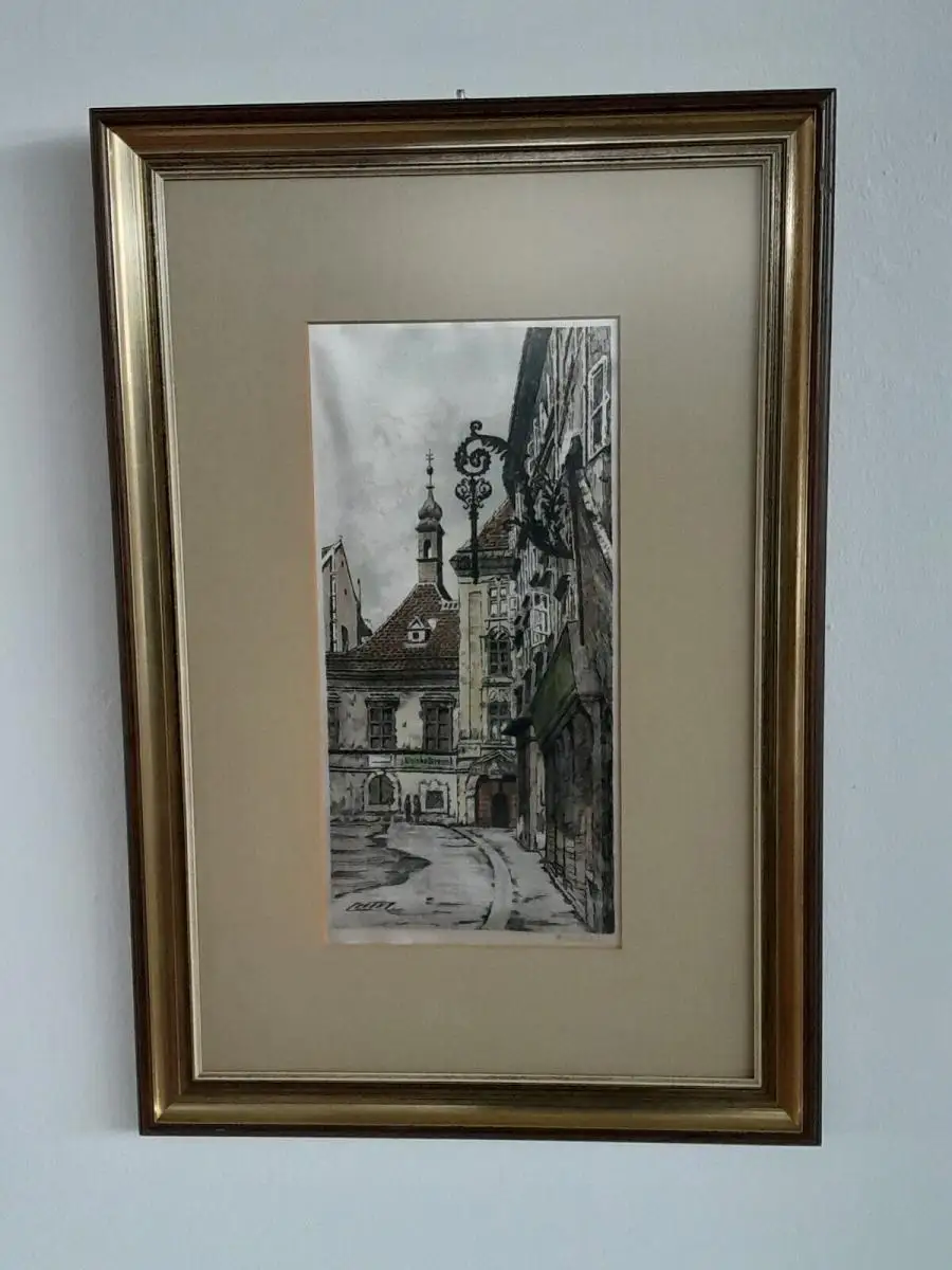 H627-Seidenmalerei-Gemälde-Wien-Stadtbild-gerahmt-Bild-Malerei 1