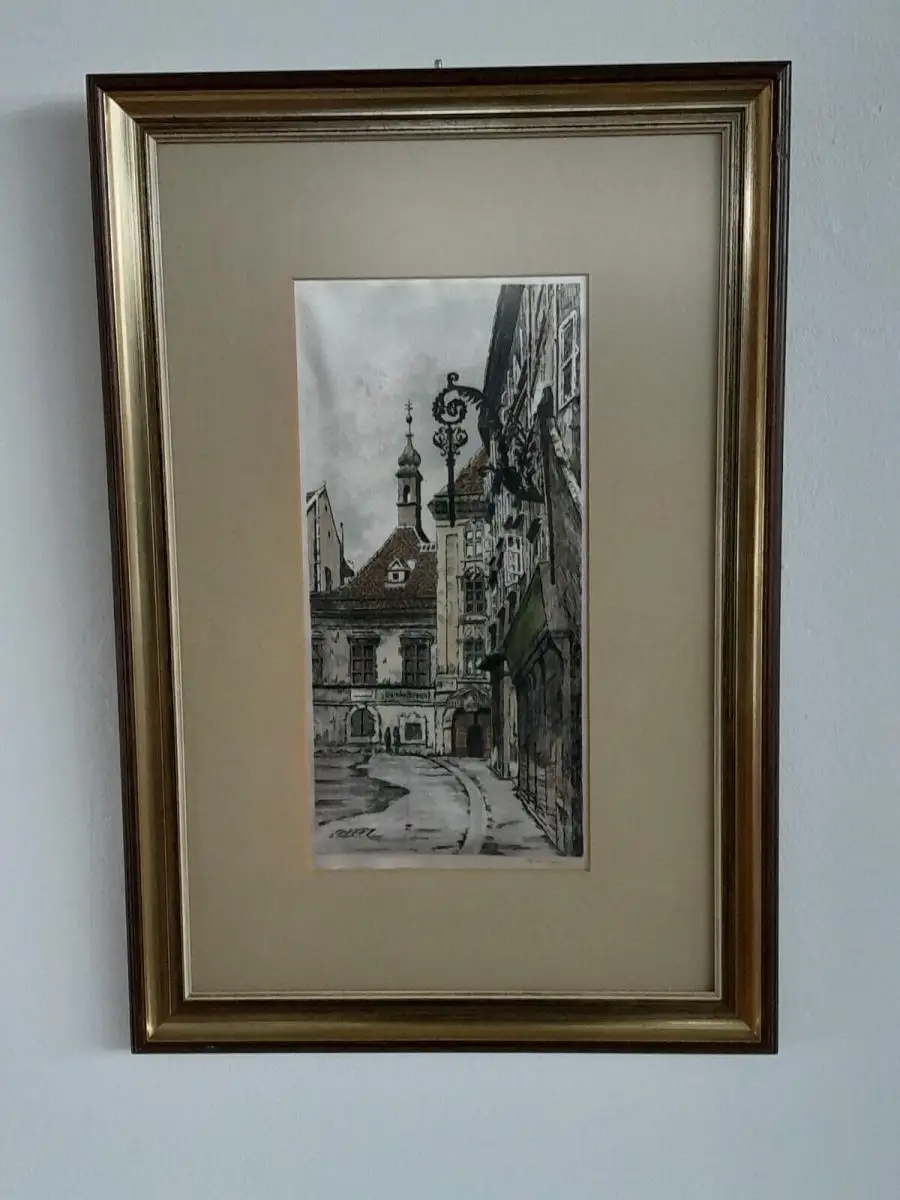 H627-Seidenmalerei-Gemälde-Wien-Stadtbild-gerahmt-Bild-Malerei 2