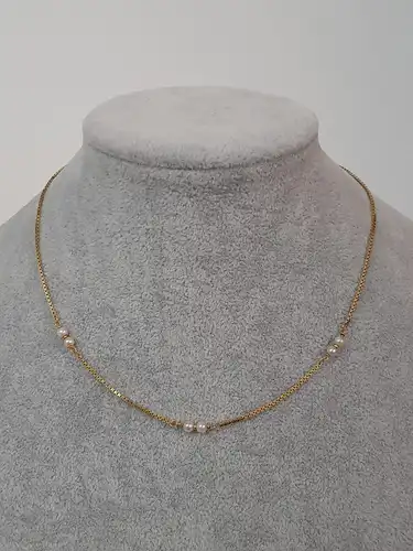 Halskette-Venezianerkette-14 Karat-585 Echtgold-Gelbgold-Perlen-
