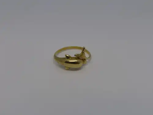 Goldring-14 Karat-585 Echtgold-Gelbgold-Delphin-Motiv-