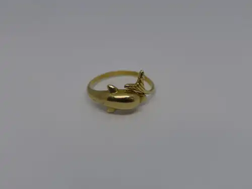 Goldring-14 Karat-585 Echtgold-Gelbgold-Delphin-Motiv-