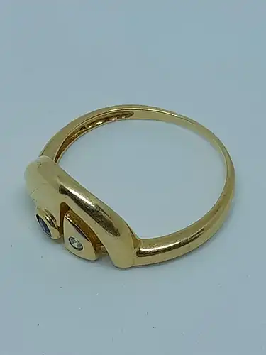 Ring-14 Karat-585 Echtgold-Gelbgold-Saphir-Diamant-Goldring-