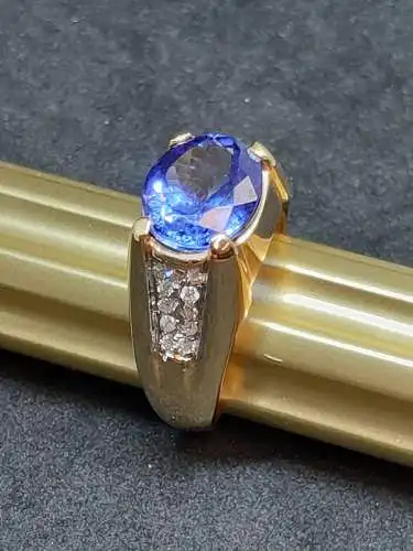 Goldring mit Tansanit und 22 Diamanten - 14 Karat - Ring - 585 Echtgold