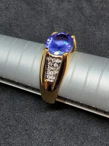 Goldring mit Tansanit und 22 Diamanten - 14 Karat - Ring - 585 Echtgold