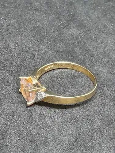Goldring mit Morganit und Diamanten 14 Karat - Gelbgold - 585 Echtgold - Ring