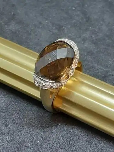 Goldring mit Rauchquarz und Diamanten - 9 Karat - Ring - Gelbgold 375 Echtgold