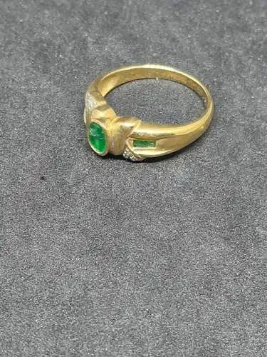 Goldring mit Smaragd und Diamanten - 14 Karat - 585 Echtgold - Ring - Goldring