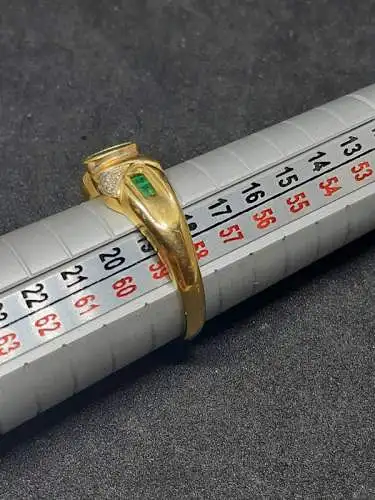 Goldring mit Smaragd und Diamanten - 14 Karat - 585 Echtgold - Ring - Goldring