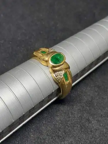 Goldring mit Smaragd und Diamanten - 14 Karat - 585 Echtgold - Ring - Goldring