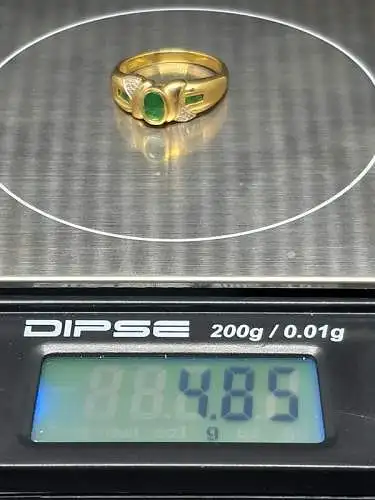 Goldring mit Smaragd und Diamanten - 14 Karat - 585 Echtgold - Ring - Goldring