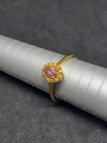 Goldring mit synthetischen Turmalin Besatz - 14 Karat - 585 Echtgold - Ring