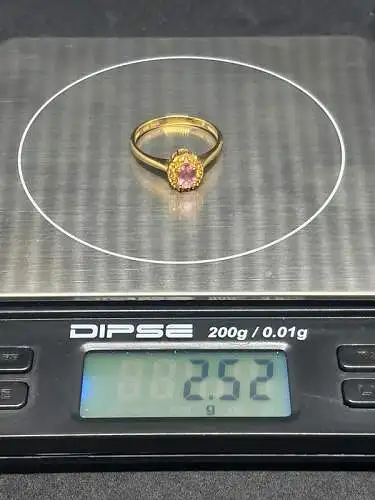 Goldring mit synthetischen Turmalin Besatz - 14 Karat - 585 Echtgold - Ring