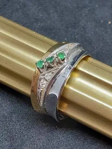 Damenring - Smaragd - Diamantsplitter - Bicolor - 14 Karat - 585 Echtgold