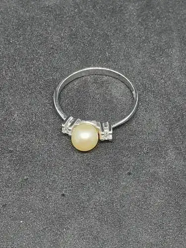 Goldring mit einer Perle & Diamanten - 14 Karat - 585 Echtgold - Ring - Goldring