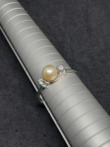 Goldring mit einer Perle & Diamanten - 14 Karat - 585 Echtgold - Ring - Goldring