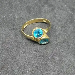 Goldring mit 2 blauen Topas - 9 Karat - 375 Echtgold - Ring