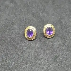 Ohrringe mit Amethyst - Ohrstecker Gold - 14 Karat - 585 Echtgold - Ohrringe