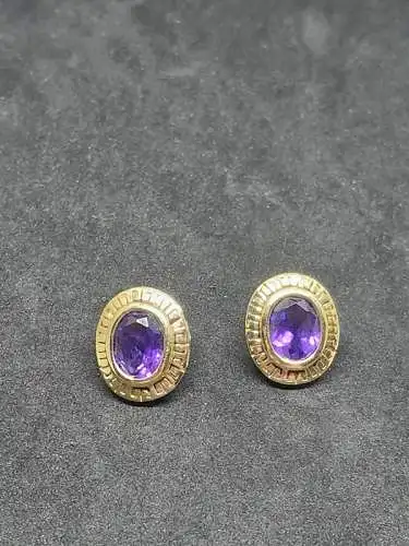 Ohrringe mit Amethyst - Ohrstecker Gold - 14 Karat - 585 Echtgold - Ohrringe