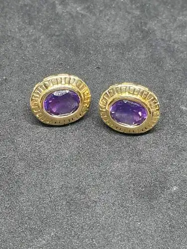 Ohrringe mit Amethyst - Ohrstecker Gold - 14 Karat - 585 Echtgold - Ohrringe