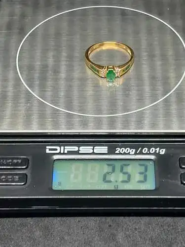 Goldring mit Diamanten und Smaragden - 14 Karat - 585 Echtgold - Ring - Goldring