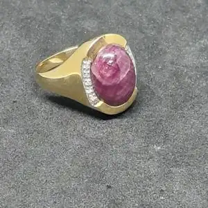 Goldring mit Rubin und Diamanten - Ring - 14 Karat - 585 Echtgold - Goldring