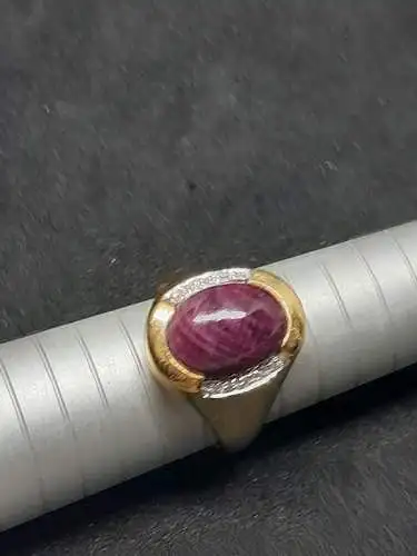 Goldring mit Rubin und Diamanten - Ring - 14 Karat - 585 Echtgold - Goldring